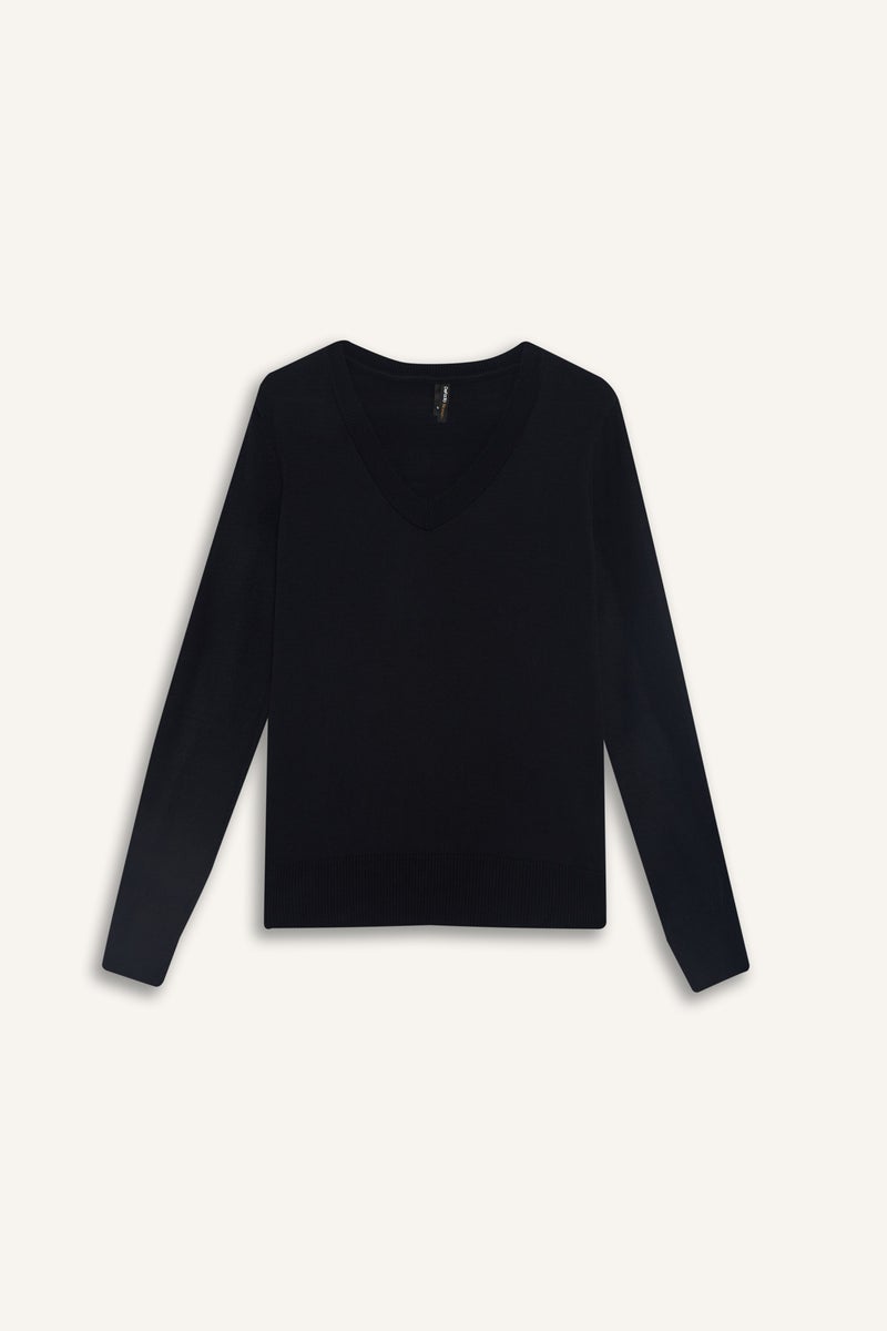 DeFacto Blue Woman Relax Fit V-Neck Pullover Casual - Image 4